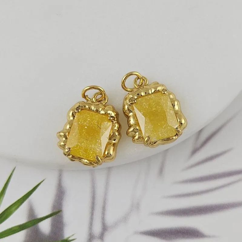 Подвеска 16.3х13.5 мм с кристаллом кракле, желтый, позолота 18К (6809-ЖЗ)