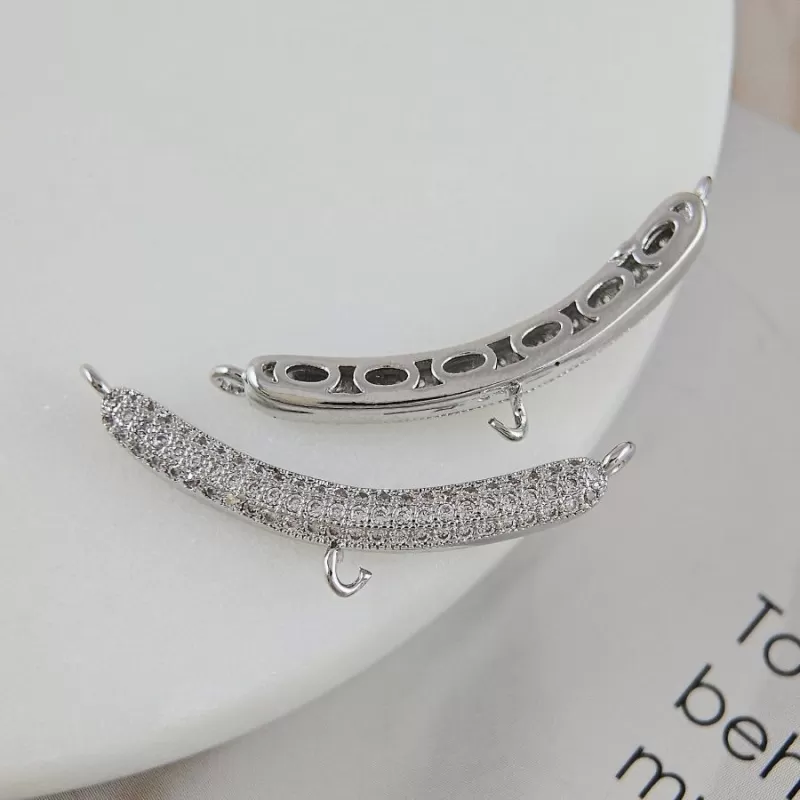 УЦЕНКА Бейл коннектор 32.4х3.5 мм с фианитами, родиевое покрытие (9915-Р-УЦ) купить в Воронеже | Заказать в интернет-магазине Viva Beads
