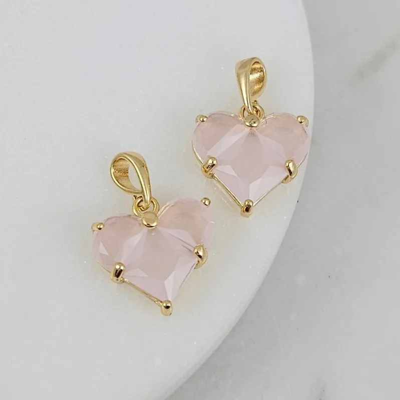 Подвеска Сердце с фианитами 14.5х14 мм опаловый розовый, позолота 14К (6647-ОПРЗ) купить с доставкой по России | Интернет-магазин Viva Beads