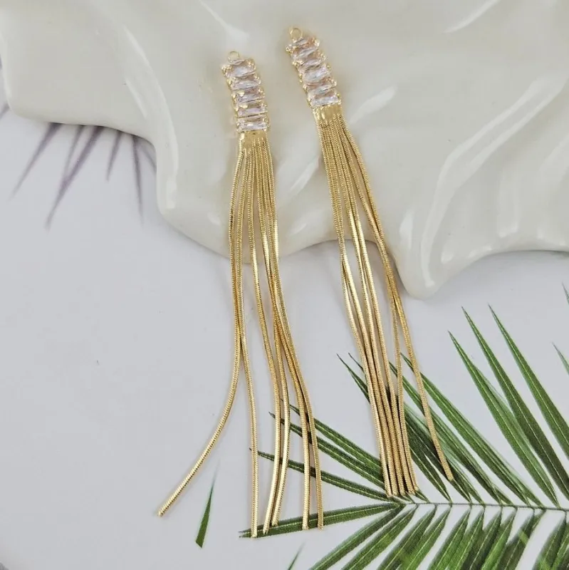 Подвеска Кисточка 85х6 мм с фианитами, позолота 14К (10009-З)