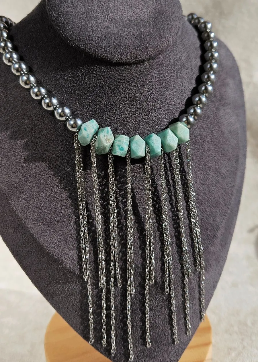 Колье из гематита и амазонита с цепочками - набор материалов (НАБОР-81) купить с доставкой по России | Интернет-магазин Viva Beads