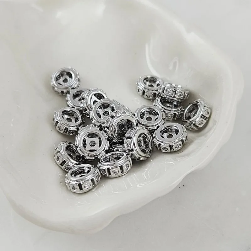 1 шт. Бусина разделитель 8.3x3.7 мм с фианитами, родиевое покрытие (10103-Р) купить с доставкой по России | Интернет-магазин Viva Beads