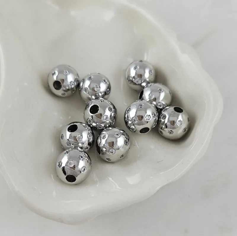 1 шт. Бусина разделитель 9.5 мм с фианитами, родиевое покрытие (10104-Р) купить с доставкой по России | Интернет-магазин Viva Beads