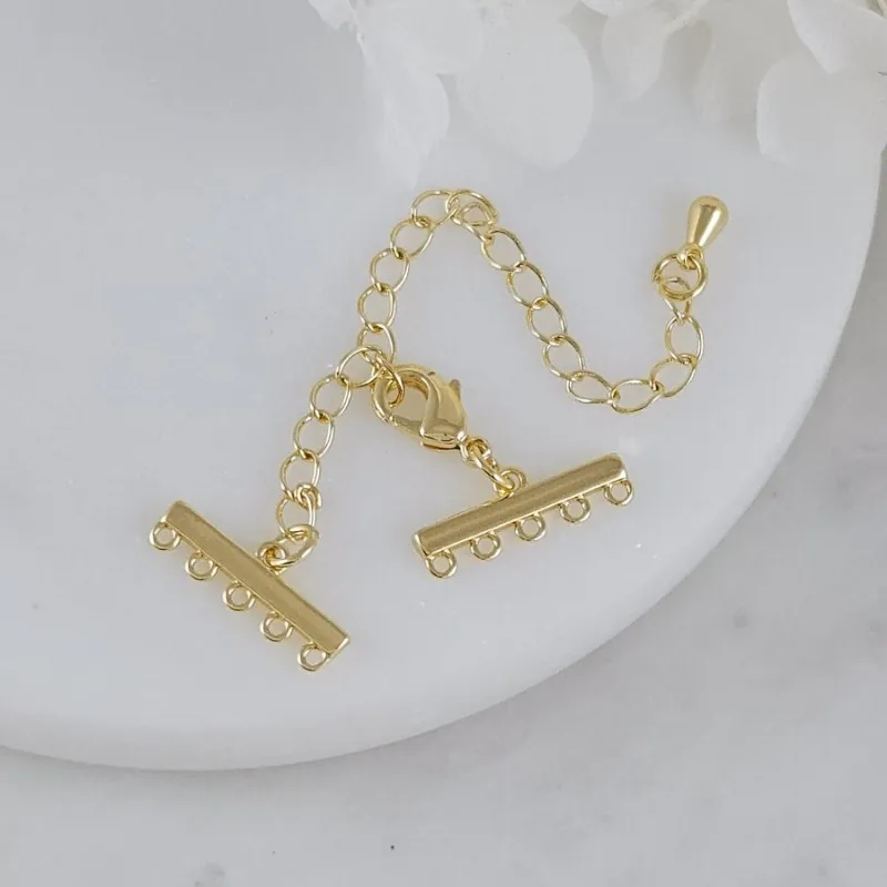 Замок лобстер 10 мм с коннекторами на 5 нитей с удлинителем позолота 14К (10218-З) замок для украшений купить с доставкой по России | Интернет-магазин Viva Beads