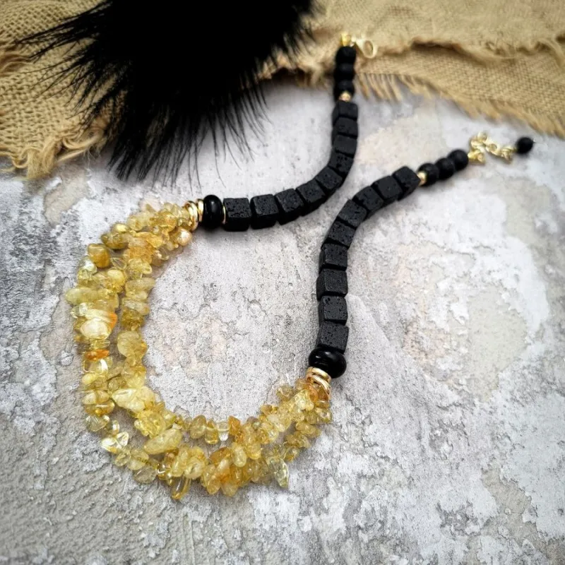 Многорядное колье с цитрином и лавой - набор материалов (НАБОР-80) купить с доставкой по России | Интернет-магазин Viva Beads