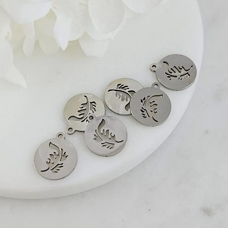 1 шт. Подвеска Круглая с пером 13.6х11.6 мм, нержавеющая сталь (10209-П) купить с доставкой по России | Интернет-магазин Viva Beads