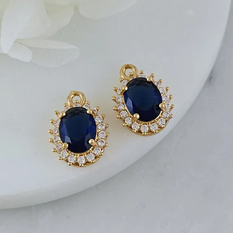 Подвеска овальная 15.7х11 мм с кристаллами, позолота 14К, синий (10212-СИН) купить с доставкой по России | Интернет-магазин Viva Beads