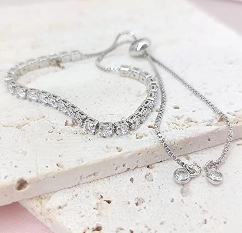 Браслет с фианитами теннисный родиевое покр. (8055) купить с доставкой по России | Интернет-магазин Viva Beads