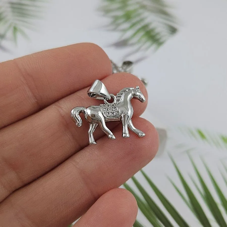 Подвеска Лошадь 14.4x20 мм с фианитами, родиевое покрытие (9988-Р)