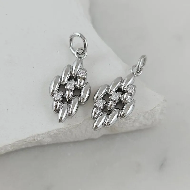 Подвеска Ромб 17.5x8.6 мм с фианитами, родиевое покрытие (10116-Р) купить с доставкой по России | Интернет-магазин Viva Beads