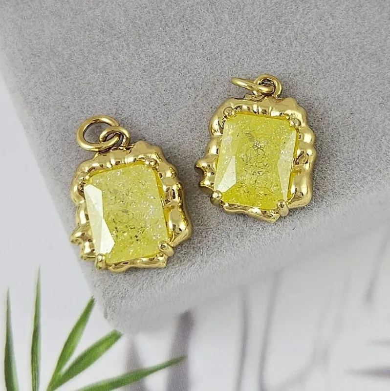 Подвеска 16.3х13.5 мм с кристаллом кракле, лимонный, позолота 18К (6809-ЛИМЗ)