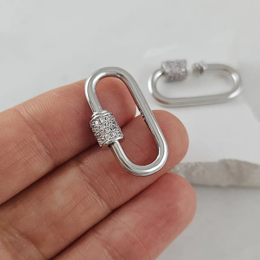 Замок карабин винтовой с фианитами 25х13.4 мм, родиевое покрытие (6171-Р) замок для украшений купить с доставкой по России | Интернет-магазин Viva Beads