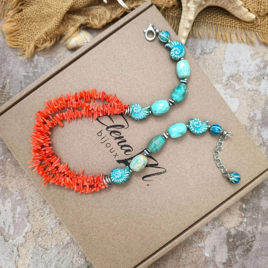 Многорядное колье с кораллом и керамикой - набор материалов  (НАБОР-79) купить с доставкой по России | Интернет-магазин Viva Beads