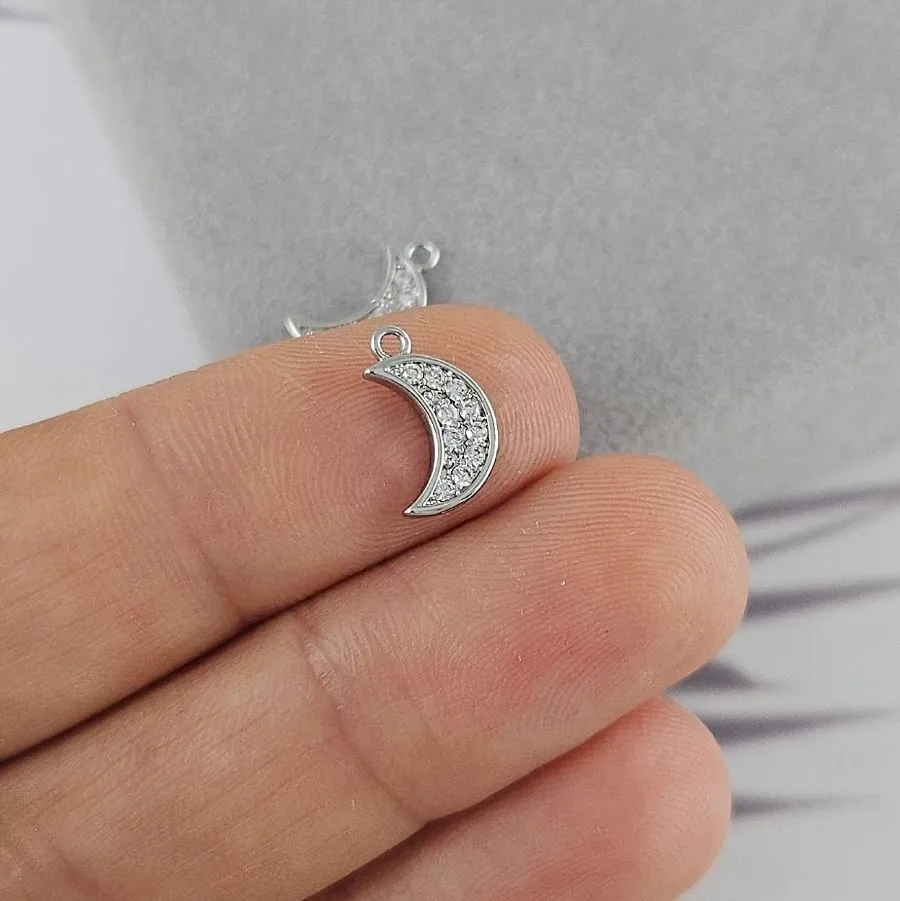 Подвеска Месяц 11.1x6.6 мм с фианитами, родиевое покрытие (9969-Р)