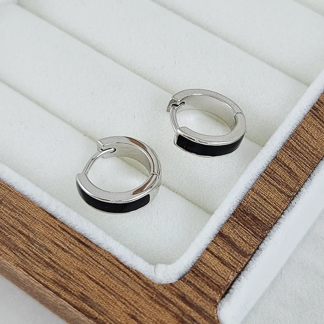 Швензы кольца, бублики, конго 13.5х3.5 мм с черной эмалью, родиевое покрытие (10241-Р) купить с доставкой по России | Интернет-магазин Viva Beads