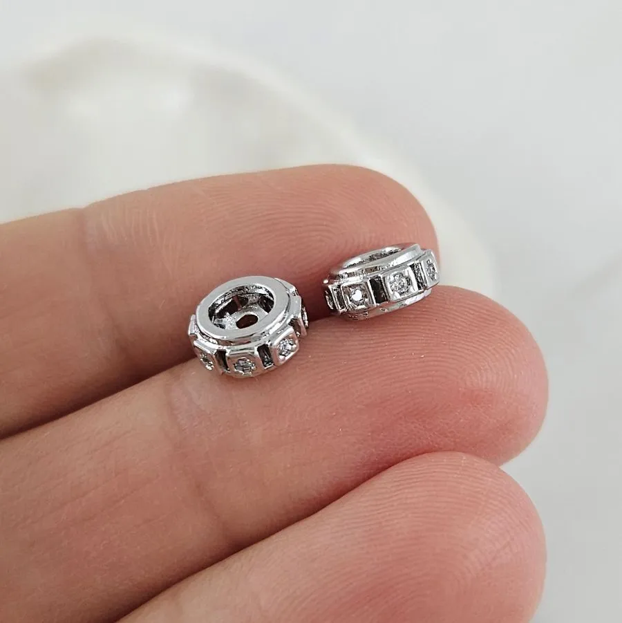 1 шт. Бусина разделитель 8.3x3.7 мм с фианитами, родиевое покрытие (10103-Р) купить с доставкой по России | Интернет-магазин Viva Beads