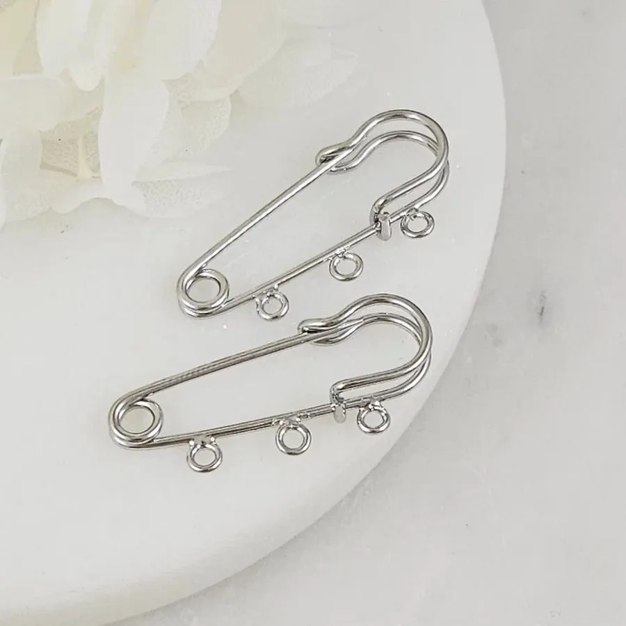 Булавка основа для броши 30 мм, 3 петли, родиевое покрытие (9599-Р) купить с доставкой по России | Интернет-магазин Viva Beads