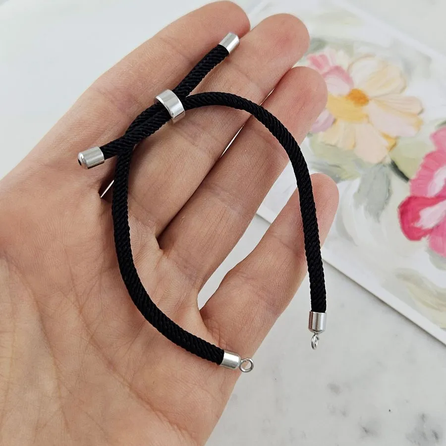 Основа для браслета на нейлоновом шнуре, цвет черный, родиевое покр. (8609-ЧР) купить с доставкой по России | Интернет-магазин Viva Beads