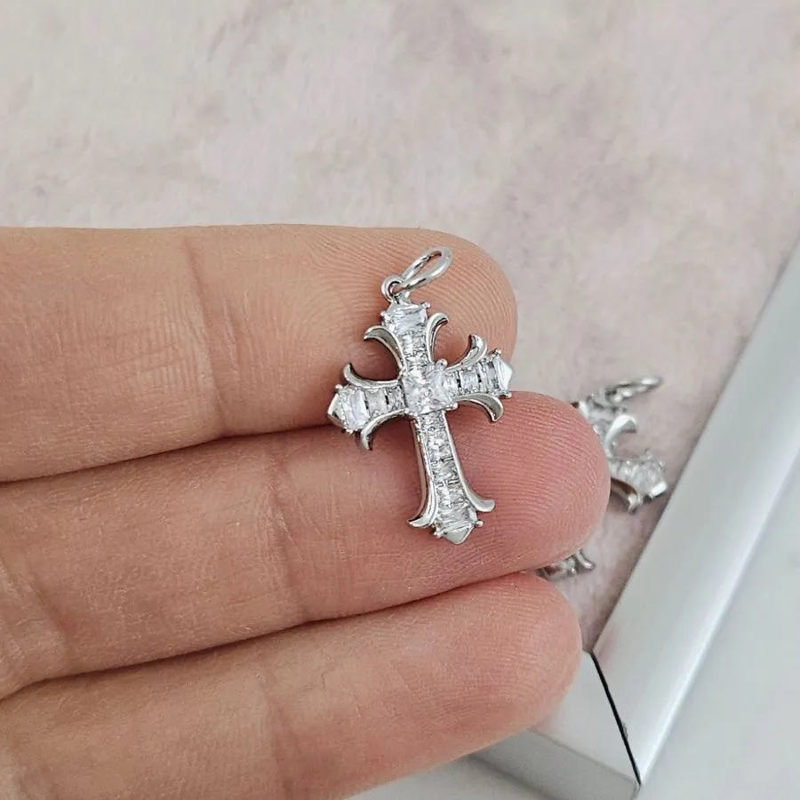 Подвеска Крест с фианитами 19.5x14.2 мм родиевое покрытие (10189-Р) купить с доставкой по России | Интернет-магазин Viva Beads