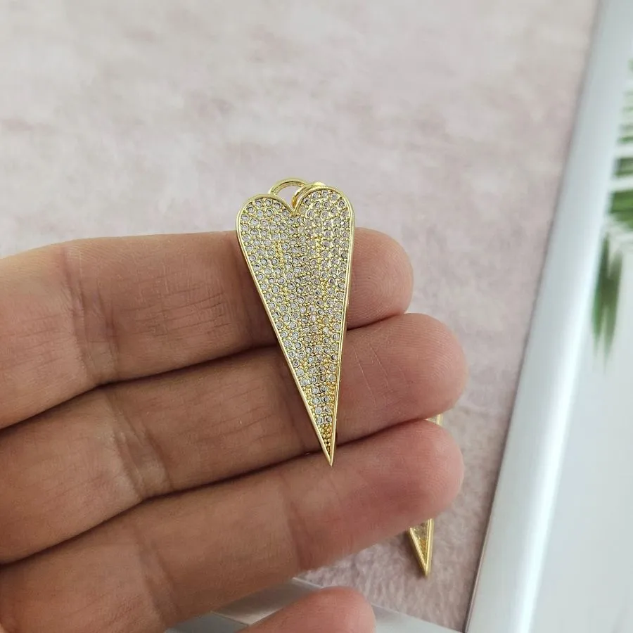 Подвеска Сердце с фианитами 35.8х14.5 мм позолота 14К (10076-З) купить с доставкой по России | Интернет-магазин Viva Beads