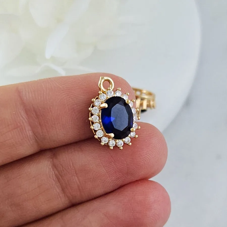 Подвеска овальная 15.7х11 мм с кристаллами, позолота 14К, синий (10212-СИН) купить с доставкой по России | Интернет-магазин Viva Beads