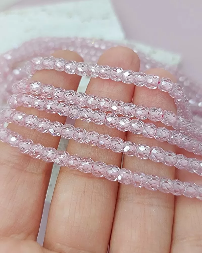 Нить 18 см Фианиты 4х3.5 мм бусины граненый рондель, розовый (8142-Р) купить с доставкой по России | Интернет-магазин Viva Beads