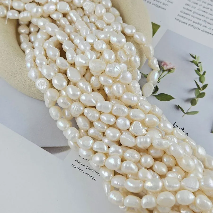 Нить 17 см Жемчуг натуральный 7-8 мм - толщина, барокко, белый А+ (3588/7-8) купить с доставкой по России | Интернет-магазин Viva Beads