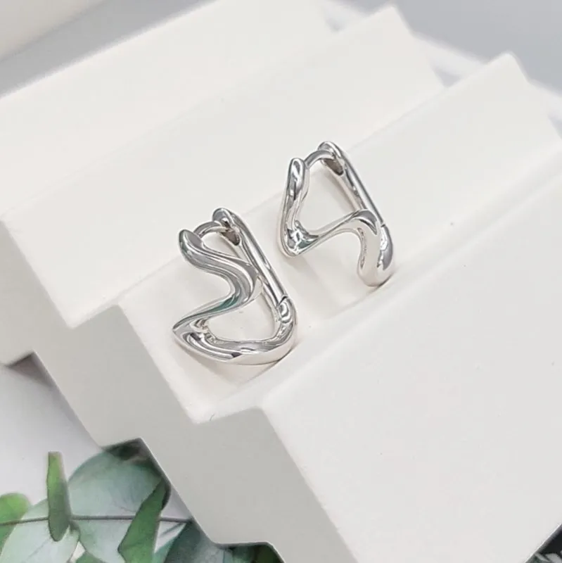 УЦЕНКА Швензы конго кольца, бублики Волна 16х12 мм родиевое покр. (7688-Р-УЦ)