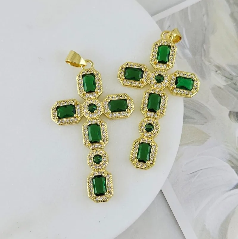 Подвеска Крест с фианитами 45.7х26.2 мм позолота 14К, изумрудный (9507-ИЗЗ) купить с доставкой по России | Интернет-магазин Viva Beads