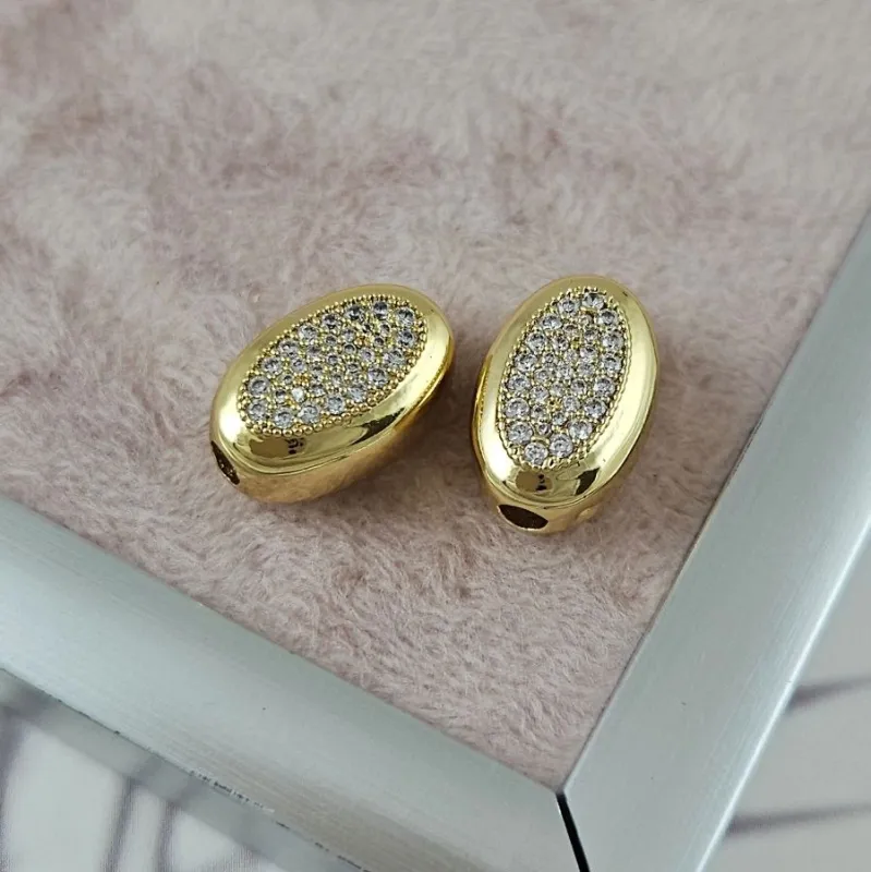 Бусина овальная с фианитами 15х9.8х7.8 мм позолота 14К (10091-З) купить с доставкой по России | Интернет-магазин Viva Beads