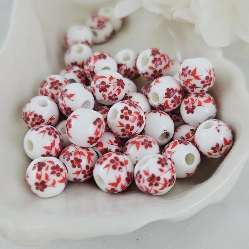10 шт. Бусина с цветами 8 мм красный, керамика (9945-6) купить с доставкой по России | Интернет-магазин Viva Beads