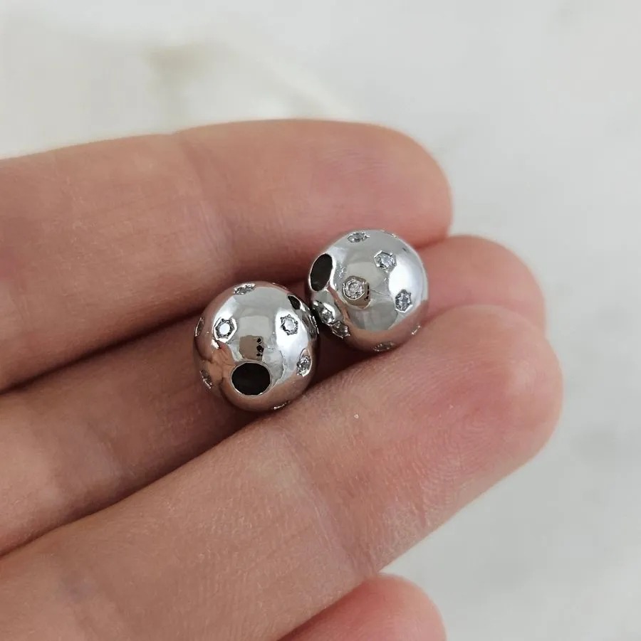 1 шт. Бусина разделитель 9.5 мм с фианитами, родиевое покрытие (10104-Р) купить с доставкой по России | Интернет-магазин Viva Beads