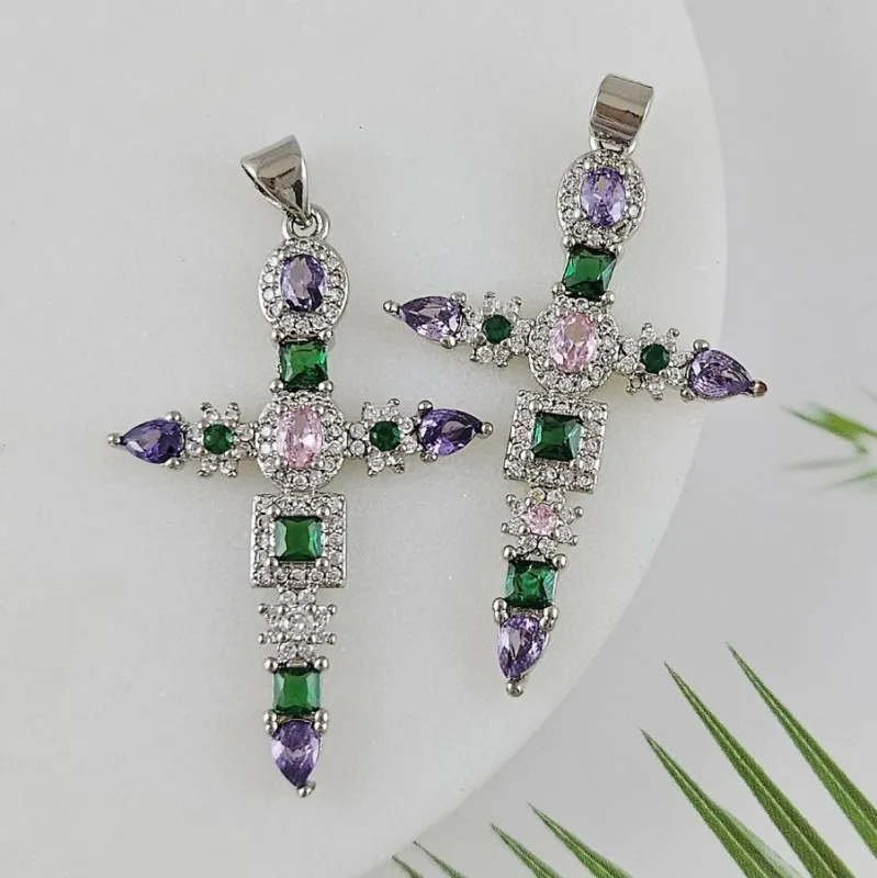 Подвеска Крест с фианитами 40x25.6 мм родиевое покрытие (8583-Р)