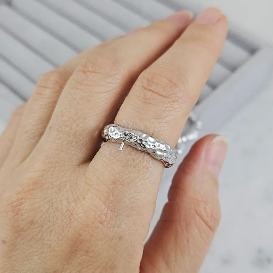 Основа для кольца с петелькой для подвеса свободный размер родиевое покрытие (10201-Р) купить с доставкой по России | Интернет-магазин Viva Beads