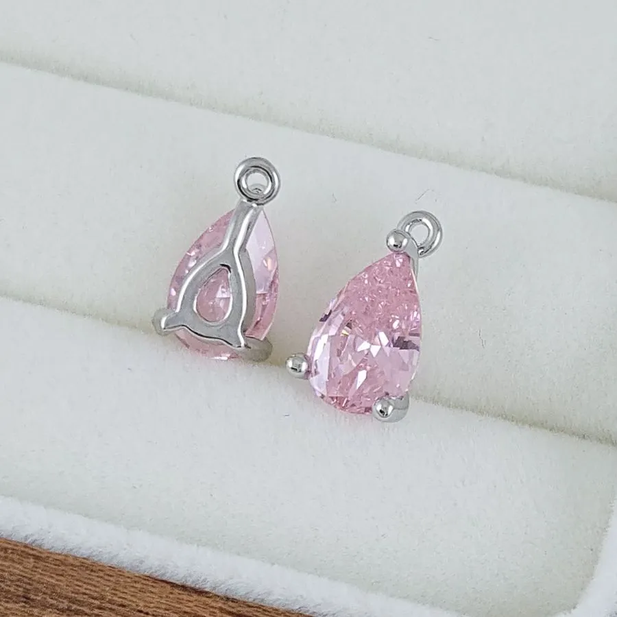 Подвеска Капля 11.6х6.5х4.2 мм с фианитом, розовый, родиевое покрытие (10224-РР) купить с доставкой по России | Интернет-магазин Viva Beads