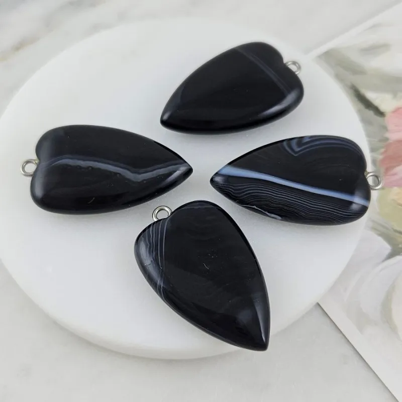 УЦЕНКА Черный агат подвеска кулон сердце ок. 40х25.5х9 мм (10001-ЧА-УЦ)