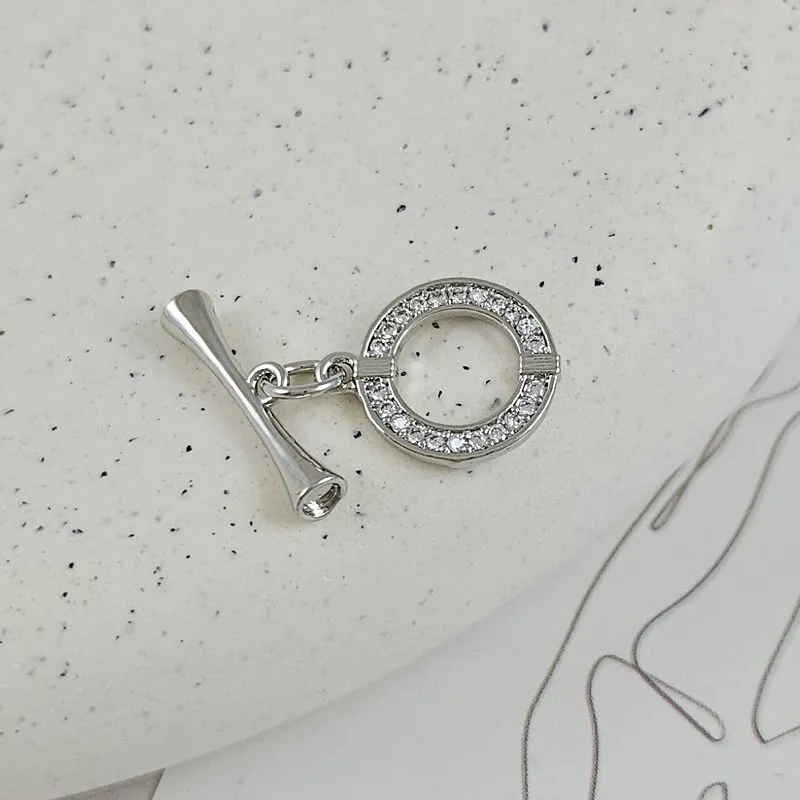 УЦЕНКА Замок тоггл круглый с фианитами, кольцо 11.7х14.2 мм родиевое покрытие (9485-Р-УЦ)