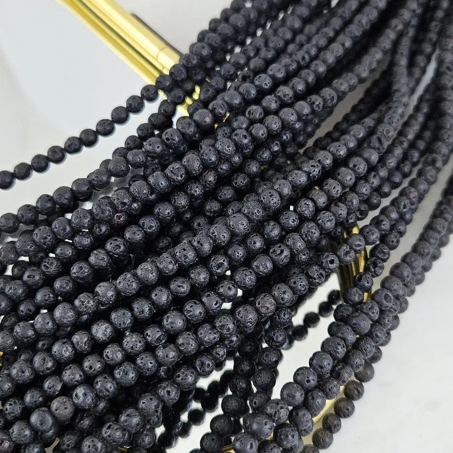 Нить 38 см Лава натуральная ок. 4.6 мм, бусины гладкий шар, черный (3523-4) для бижутерии купить с доставкой по России | Интернет‑магазин Viva Beads
