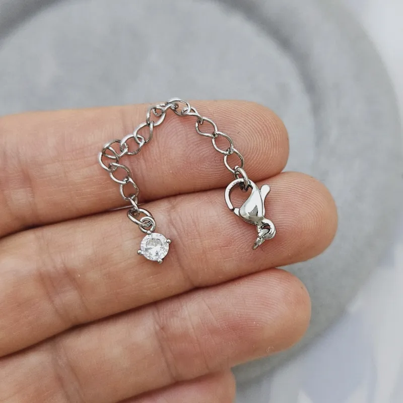 Замок лобстер 10 мм с удлинителем и фианитом, родиевое покрытие (9148-10-Р) замок для украшений купить с доставкой по России | Интернет-магазин Viva Beads