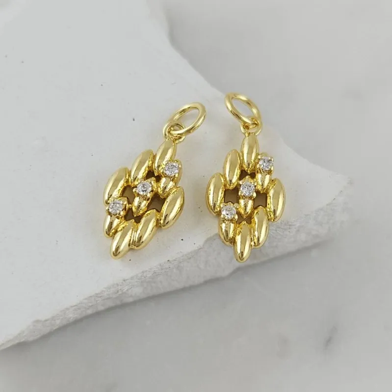 Подвеска Ромб 17.5x8.6 мм с фианитами, позолота 14К (10116-З) купить с доставкой по России | Интернет-магазин Viva Beads