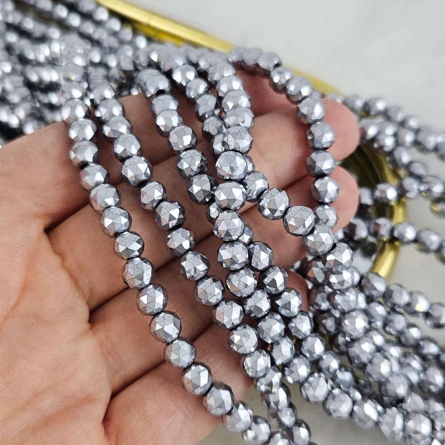 Нить 19 см Гематит, гематин 6 мм бусина ювелирной огранки, цвет платина (9028-6-П) для бижутерии купить с доставкой по России | Интернет‑магазин Viva Beads
