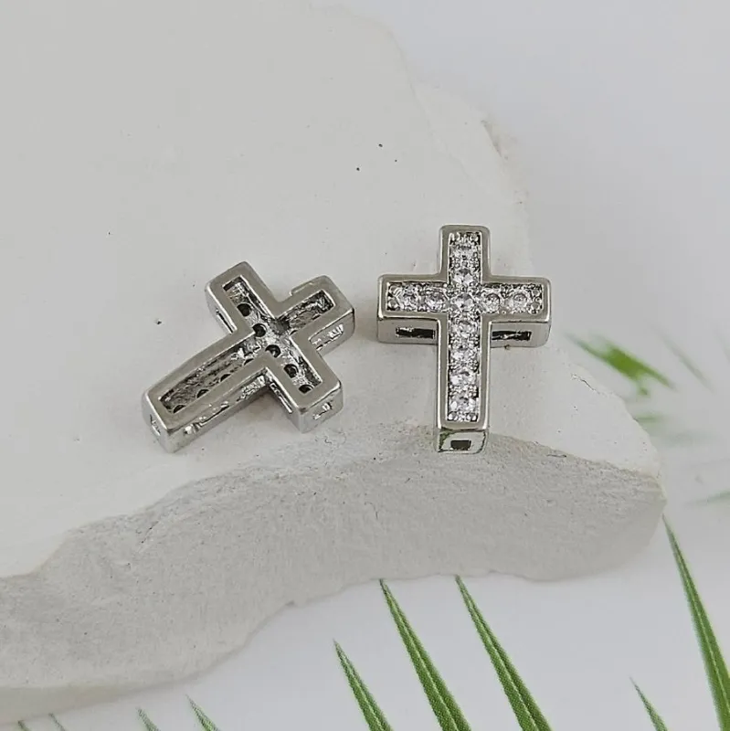 Бусина разделитель Крест 12.8x9.7x3.5 мм с фианитами, родиевое покрытие (9991-Р) купить в Воронеже | Заказать в интернет-магазине Viva Beads
