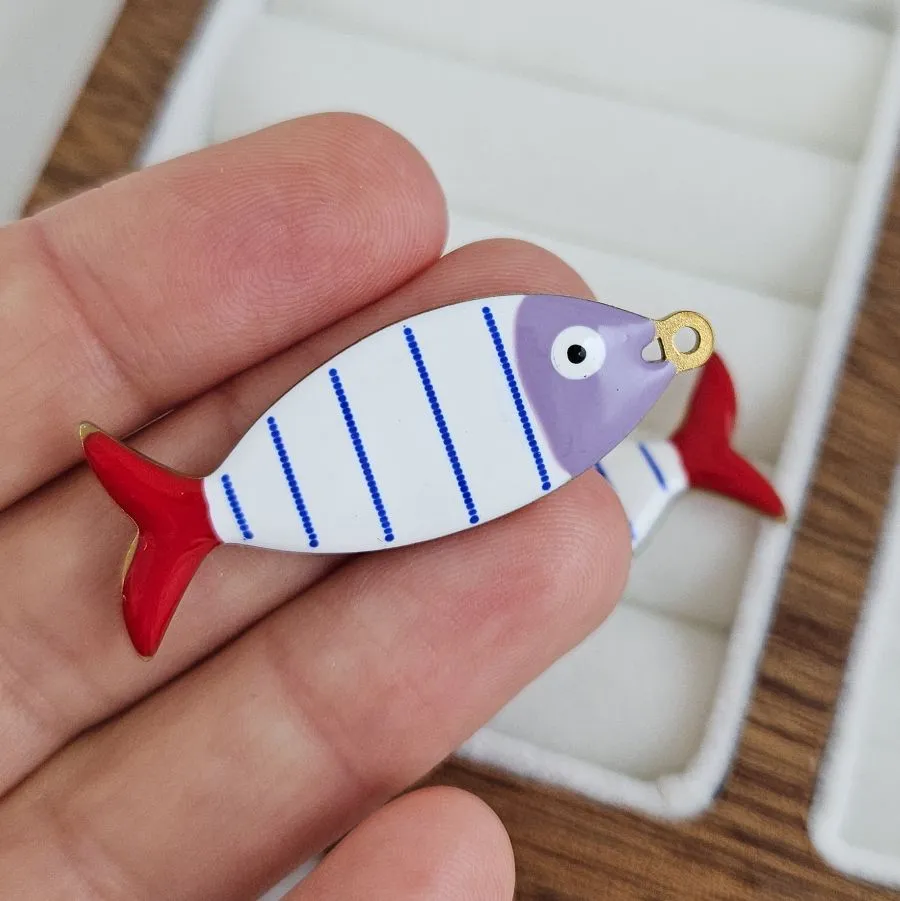 Подвеска Рыба 40х13.8х2.8 мм с эмалью, сталь в позолоте 18К (1051-СИН) купить с доставкой по России | Интернет-магазин Viva Beads