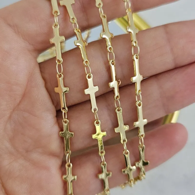 10 см Цепь с крестами 5 мм толщиной, позолота 14К (10289-З) купить с доставкой по России | Интернет-магазин Viva Beads