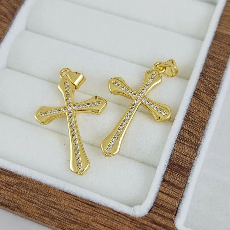 Подвеска Крест с фианитами 32.6х20.6 мм, позолота 14К (10251-З) купить с доставкой по России | Интернет-магазин Viva Beads