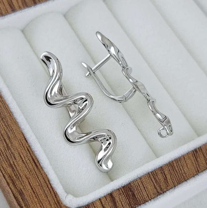 УЦЕНКА Швензы с английским замком Волна 35х11.2 мм длинные, родиевое покрытие (10242-Р-УЦ) - фурнитура для бижутерии