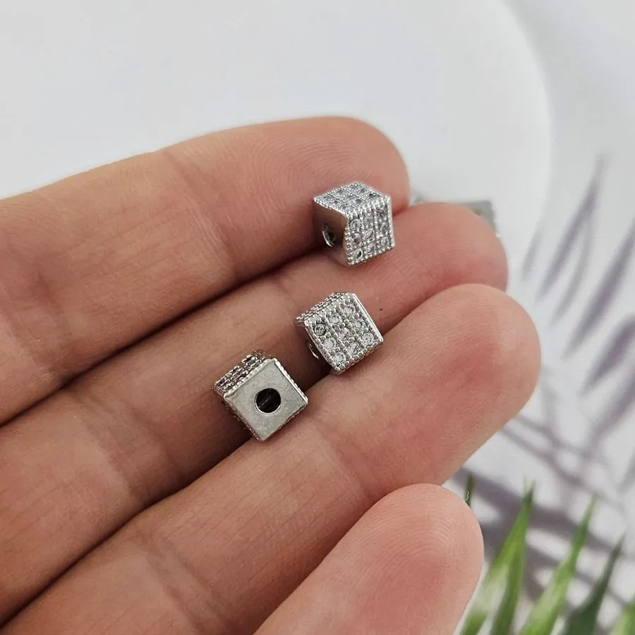 Бусина разделитель куб с фианитами 6 мм родиевое покр. (6359-Р) купить с доставкой по России | Интернет-магазин Viva Beads