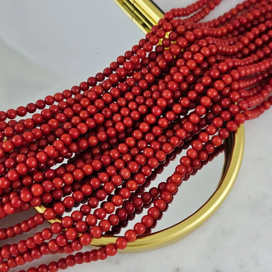 Нить 19 см Коралл натуральный ок. 4 мм, бусины гладкий шар, красный (8675-4) для бижутерии купить с доставкой по России | Интернет‑магазин Viva Beads
