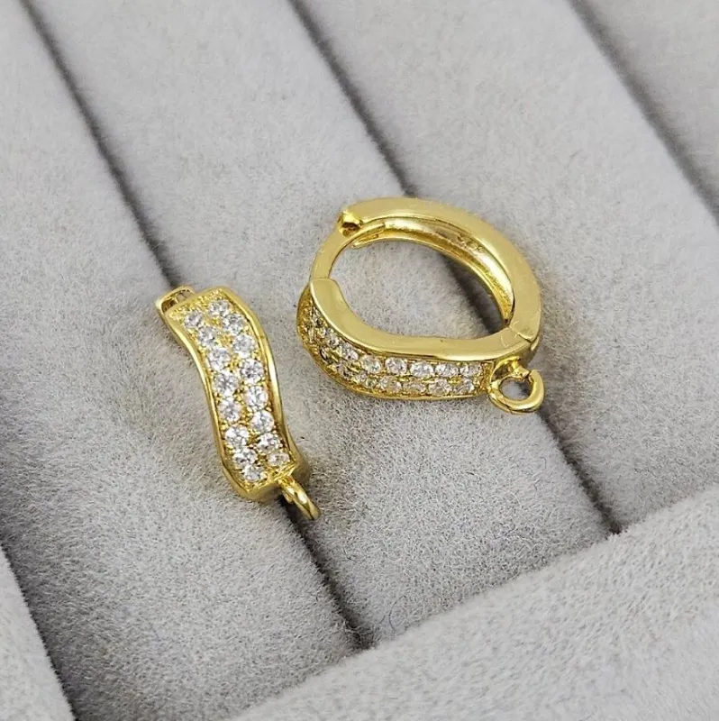 Швензы колечки 14.6х12.8х4.6 мм с замком и фианитами, позолота 14К (10196-З) швензы для серег купить с доставкой по России | Интернет-магазин Viva Beads