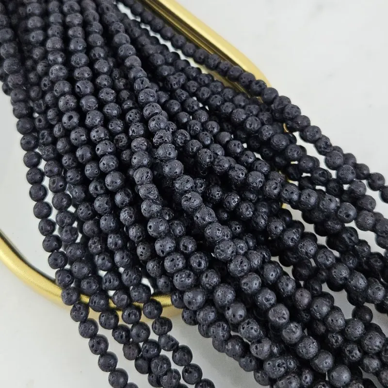 Нить 38 см Лава натуральная ок. 4.6 мм, бусины гладкий шар, черный (3523-4) для бижутерии купить с доставкой по России | Интернет‑магазин Viva Beads
